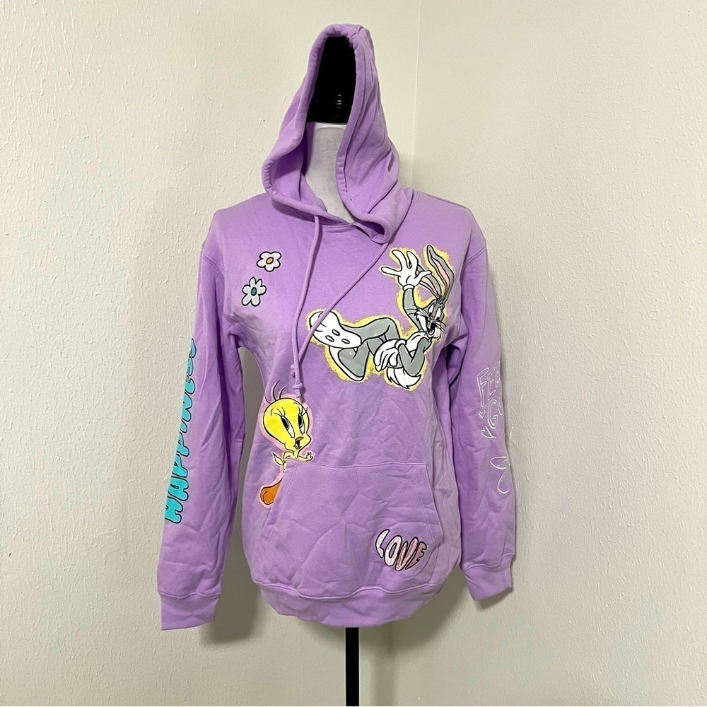 Looney Tunes Small All Over Graphic Pullover Hoodie Happiness,Love,Feeling Good
